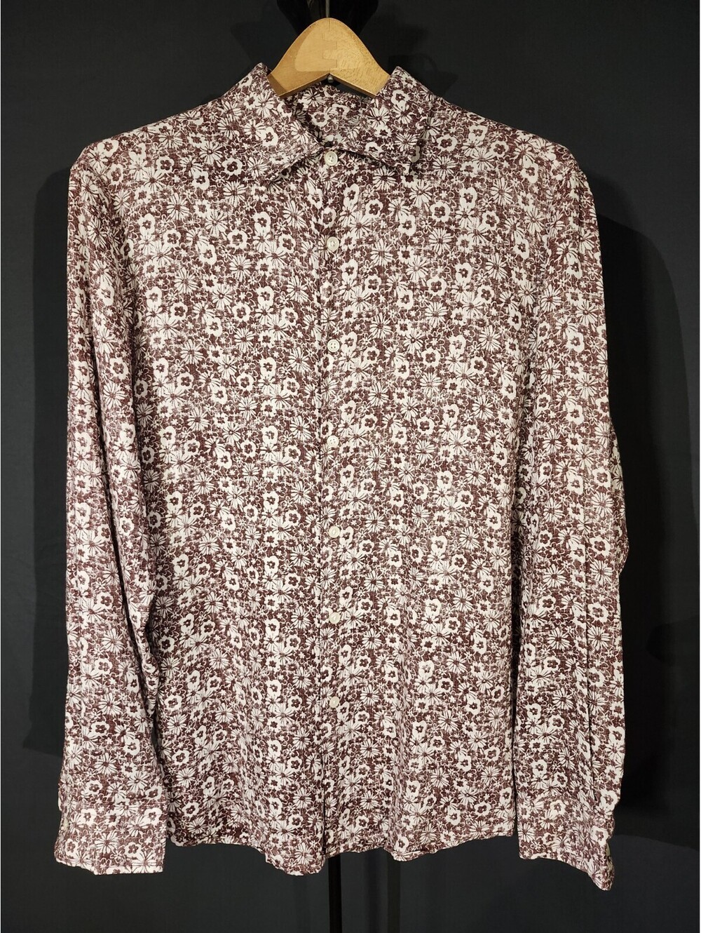 Tasso Elba Mens L Linen Patterned Button-up Long-sleeve Classy Summer Shirt 0167